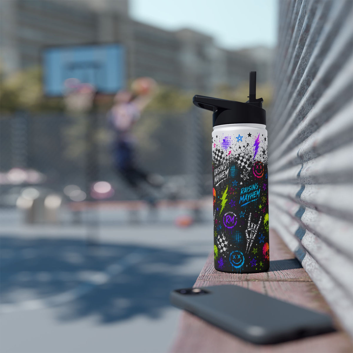 RM Neon Grunge Stainless Steel Water Bottle
