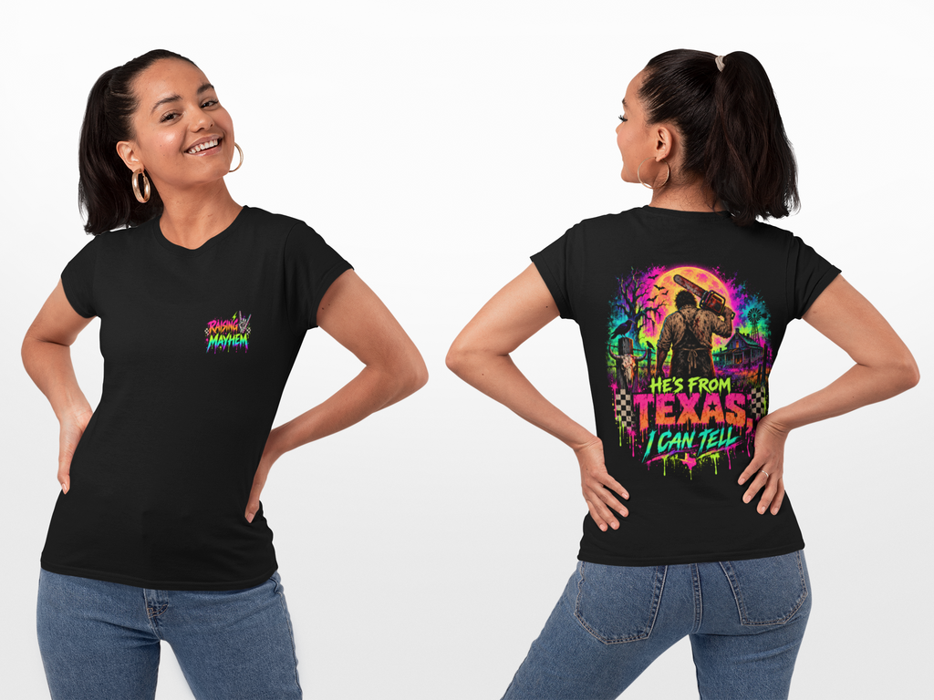 He's From Texas Adult Horror Tee